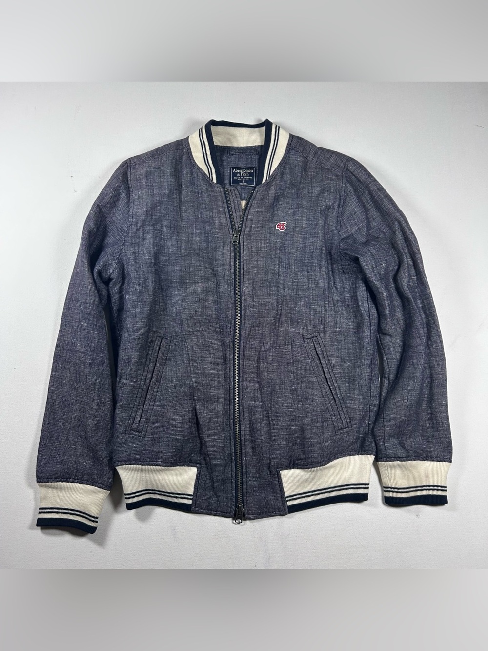 VTG Y2K Abercrombie & Fitch Mens Gray Full Zip Track Varsity Jacket Fits: Medium